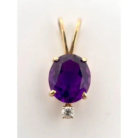 14k Yellow Gold 4ctw Amethyst And Diamond Pendant